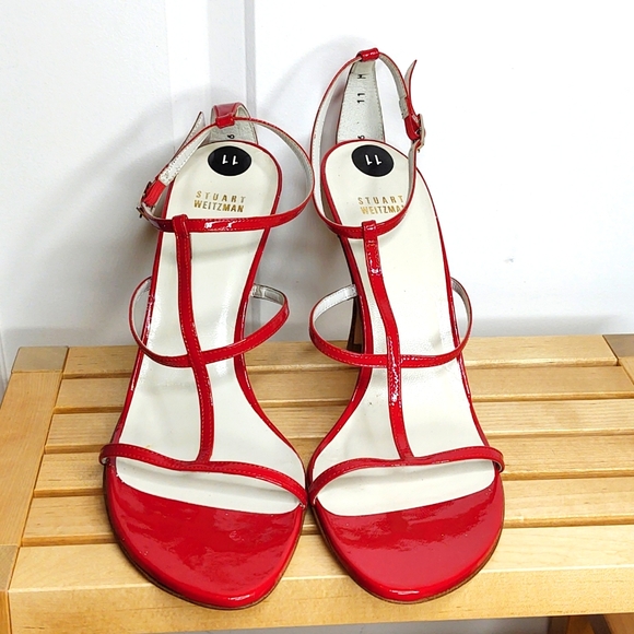 Stuart Weitzman 👠 Red Patent Leather Stiletto Heels 👠 11M 🆕 - Picture 4 of 9